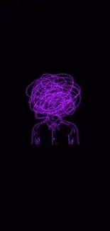 Mobile wallpaper with a purple neon abstract head scribble on a black background.