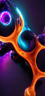 Abstract neon liquid shapes on a colorful wallpaper.