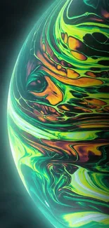 Neon swirl abstract planet wallpaper with vibrant colors.