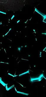 Abstract neon shatter design with turquoise glow.