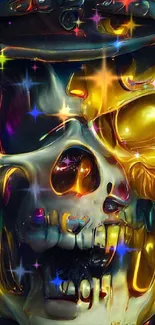 Abstract neon skull art with vibrant colors and edgy design.