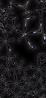Abstract neon star pattern with dark background.