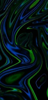 Abstract neon swirl wallpaper with blue and green hues.