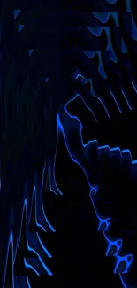 Abstract dark blue neon waves on a mobile wallpaper background.