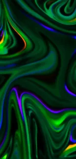 Abstract wallpaper with neon green waves and colorful highlights.