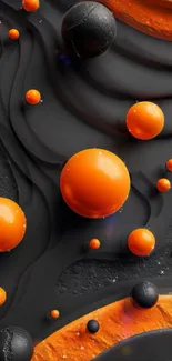 Abstract wallpaper with orange spheres on black surface.