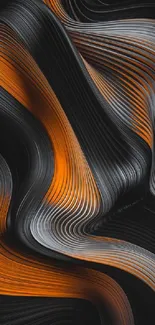 Abstract mobile wallpaper with orange and black flowing swirls.