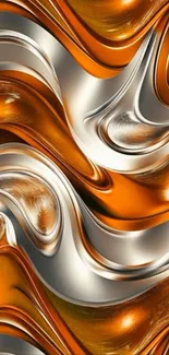 Orange and silver abstract swirl wallpaper.