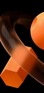 Abstract orange sphere and ring on black background wallpaper.