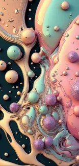 Abstract pastel wallpaper with bubbles and fluid patterns.