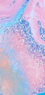 Dreamy pink and blue fluid art mobile wallpaper with sparkles.