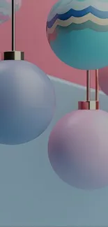 Abstract pastel spheres on pink and blue background wallpaper.