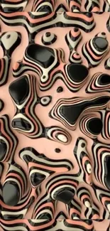 Abstract pattern in pale pink and black with dynamic shapes.