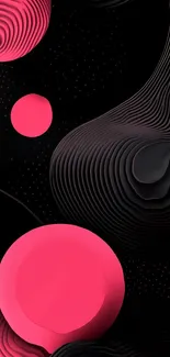 Abstract pink and black waves wallpaper art.