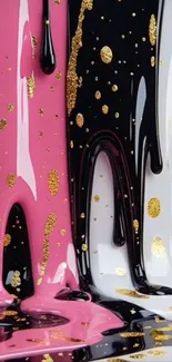 Abstract pink, black, and white paint with gold accents.