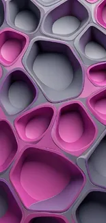 Abstract pink and grey 3D geometric design.