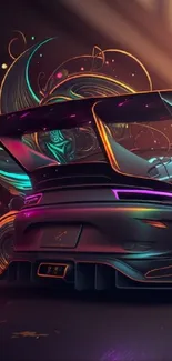 Futuristic abstract Porsche car art mobile wallpaper with vibrant colors.