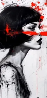Abstract portrait of a woman with red accents in a modern style.