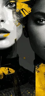 Abstract portrait with yellow butterflies design.