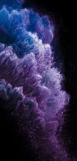 Abstract waves in purple and blue on black background.