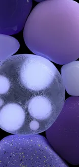 Abstract purple and blue bubble art phone wallpaper.