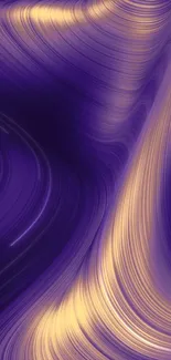 Abstract purple and gold wave pattern wallpaper.