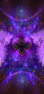 Purple heart with mystical glowing wings wallpaper.