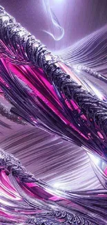 Abstract purple neon waves on futuristic wallpaper.