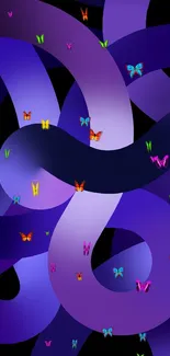 Abstract purple ribbon design on dark background.