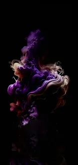 Abstract purple smoke art on black background for mobile wallpaper.