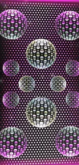 Abstract 3D purple spheres wallpaper with metallic textures and a modern aesthetic.