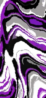 Mobile wallpaper with vibrant purple, black, and white swirling patterns.