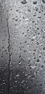 Close-up of glass with raindrops and gray tones.