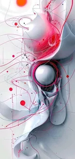 Abstract red and white mobile wallpaper with dynamic lines.