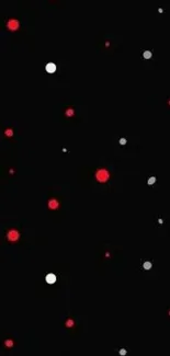 Abstract wallpaper with red and white circles on a black background.