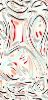 Abstract red and gray swirling pattern on a modern wallpaper design.