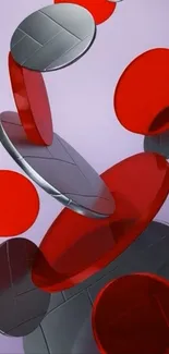 Abstract wallpaper with red and silver circles on a purple background.