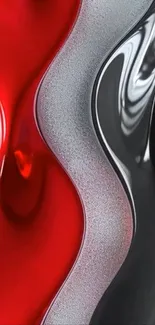 Abstract mobile wallpaper with red and silver wavy design.