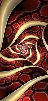Abstract red and gold swirl background design.