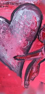 Abstract red heart painting with expressive brushstrokes.