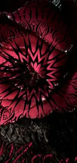 Abstract red and black mandala design wallpaper for mobile.