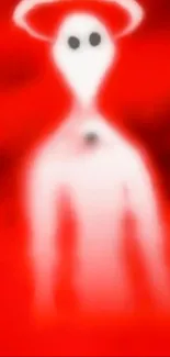 Mysterious white figure on vibrant red background, abstract art wallpaper.