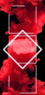 Red neon smoke with geometric shapes wallpaper.