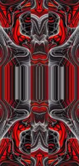 Abstract red and black pattern wallpaper with intricate design.