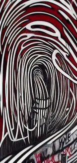 Abstract tunnel in red with swirling white lines.