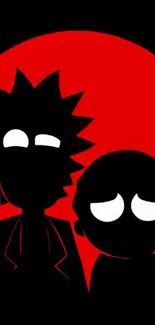 Black silhouettes with a bright red circle backdrop.