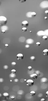 Floating silver droplets on abstract gray background.