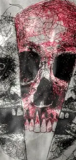 Abstract skull art in red and gray tones on mobile wallpaper.