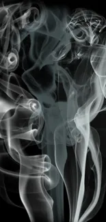 Intricate white smoke patterns on a black background wallpaper.