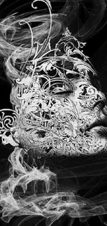 Abstract smoke art creating surreal face on dark background.